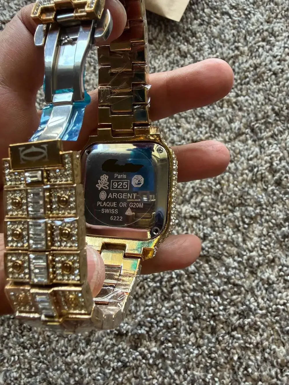 Iced Out Gold-Tone Square Wristwatch with 925 prongs. MENS LUXYRY WATCH